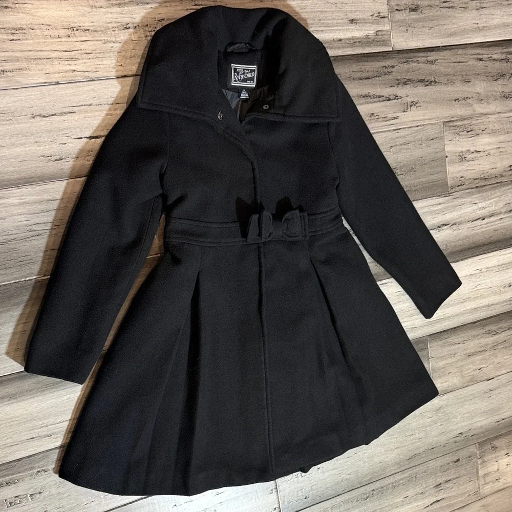 Rothschild Black Belted Fit-and-Flare Wool Coat